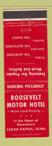 Matchbook Cover - Roosevelt Motor Hotel Cedar Rapids IA