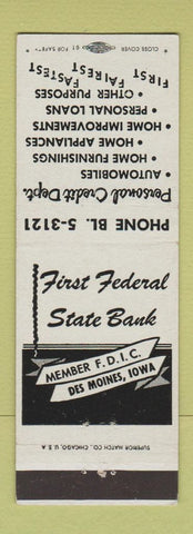 Matchbook Cover - First Federal State Bank Des Moines IA