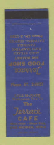 Matchbook Cover - Terrace Cafe Food Shop Des Moines IA