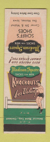 Matchbook Cover - Madison Square Men's Shoes Schiff's Des Moines IA boxing