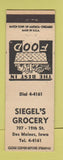 Matchbook Cover - Siegel's Grocery Des Moines IA