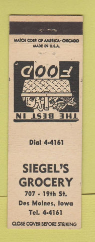 Matchbook Cover - Siegel's Grocery Des Moines IA