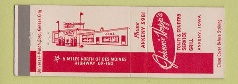 Matchbook Cover - Johnnie Hopp's Town Country Grill Ankeny IA