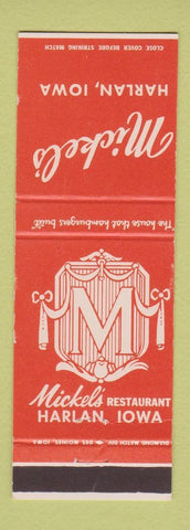 Matchbook Cover - Mickel's Harlan IA restaurant