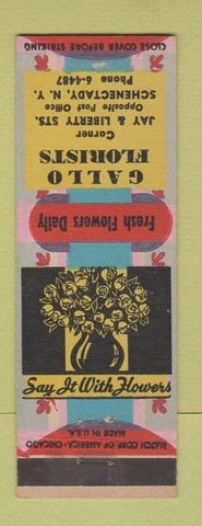 Matchbook Cover - Gallo Florists flowers Schenectady NY