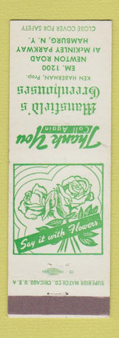 Matchbook Cover - Mansfield's Greenhouses flowers Hamburg NY