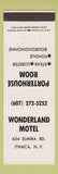 Matchbook Cover - Wonderland Motel Ithaca NY Porterhouse Room