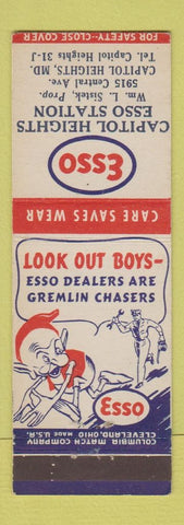 Matchbook Cover - Esso oil gas Capitol Heights MD