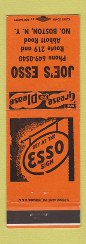 Matchbook Cover - Joe's Esso oil gas North Boston NY