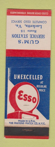 Matchbook Cover - Gum's Esso oil gas Lucketts VA
