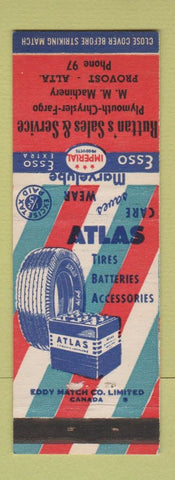 Matchbook Cover - Ruttan's Esso oil gas Atlas Batteries Provost AB low phone #