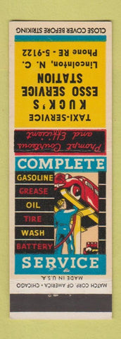 Matchbook Cover - Kuck's Esso oil gas taxi Lincolnton NC