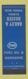 Matchbook Cover - Bailey & Hassen Esso oil gas heating Elmira NY