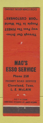 Matchbook Cover - Mac's Esso oil gas Cleveland TN