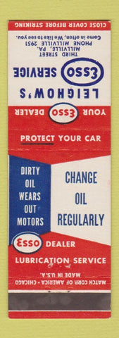 Matchbook Cover - Leighow's Esso oil gas Millville PA