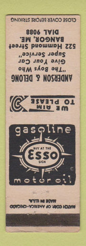 Matchbook Cover - Esso oil gas Anderson Delong Bangor ME