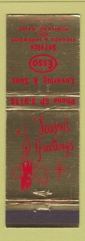 Matchbook Cover - Esso oil gas Lovering & Sons Portland ME Christmas