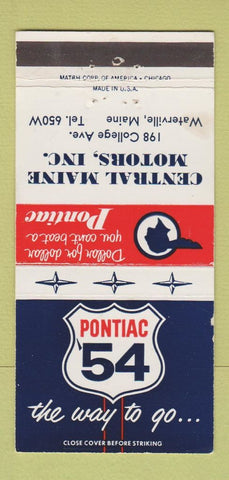 Matchbook Cover - 1954 Pontiac Central Maine Motors Waterville ME WEAR 30 Strike