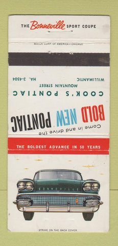 Matchbook Cover - Pontiac Bonneville Willimantic CT 30 Strike