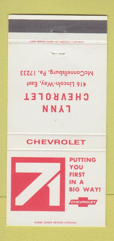 Matchbook Cover - 1971 Chevrolet McConnellsburg PA 30 Strike