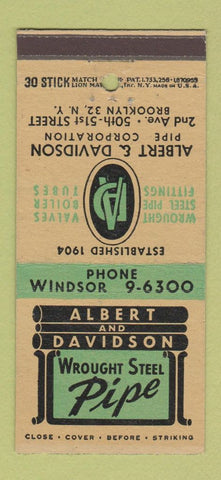 Matchbook Cover - Albert & Davidson Steel Pipe Brooklyn NY 30 Stick