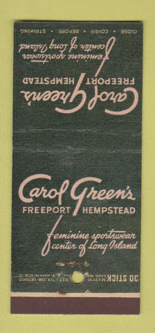 Matchbook Cover Carol Green's Freeport Hempstead LI NY Women's Clothes 30 Stick