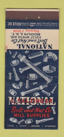 Matchbook Cover - Salzinger National Bolt Nut Brooklyn NY 30 Stick