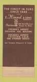 Matchbook Cover - I Himmel & Sons Furs Chicago IL 30 Stick
