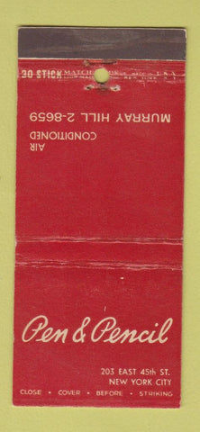Matchbook Cover - Pen & Pencil Restaurant New York City 30 Stick