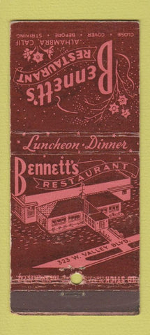 Matchbook Cover - Bennett's Restaurant Alhambra CA 30 Stick