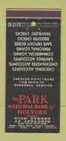 Matchbook Cover - Park National Bank Holyoke MA? 30 Stick