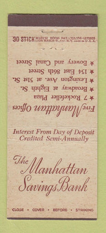 Matchbook Cover - Manhattan Savings Bank New York City WEAR 30 Stick