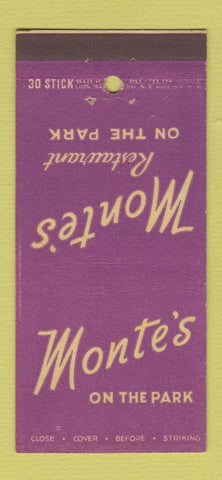 Matchbook Cover - Monte's on the Park restaurant New York City WEAR 30 Stick