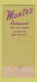 Matchbook Cover - Monte's on the Park restaurant New York City WEAR 30 Stick