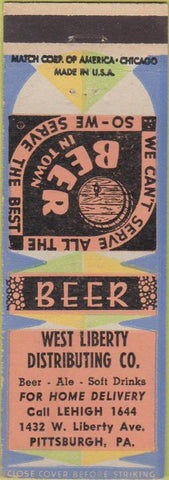 Matchbook Cover - West Liberty Distributing Pittsburgh PA
