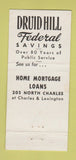 Matchbook Cover - David Hill Savings Baltimore MD 30 Stick