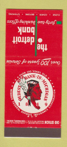 Matchbook Cover - Detroit Bank MI Indian 30 Stick