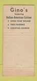 Matchbook Cover - Gino's Miami Beach FL Italian 30 Stick