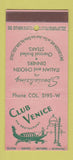 Matchbook Cover - Club Venice Restaurant San Jose CA Italian 30 Stick