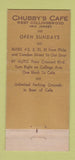 Matchbook Cover - Chubby's Tropical Room West Collingswood NJ 30 Stick