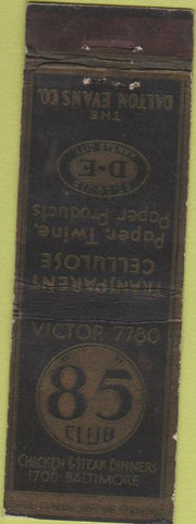 Matchbook Cover - Transparent Cellulose Paper Twine 85 Club Baltimore WORN long