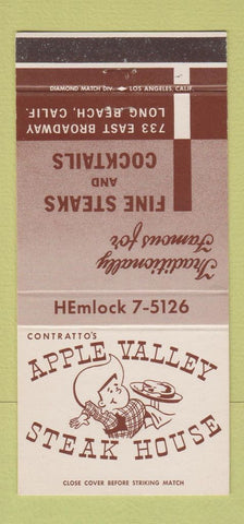 Matchbook Cover - Contratto's Apple Valley Steak House Long Beach CA 30 Strike