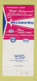 Matchbook Cover - Town and Country Motel Monroeville PA 30 Strike