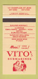 Matchbook Cover - Vito's Submarines St Jean QC 30 Strike