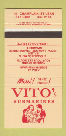 Matchbook Cover - Vito's Submarines St Jean QC 30 Strike