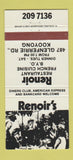 Matchbook Cover - Renoir's Restaurant Kooyong Melbourne Australia 30 Strike