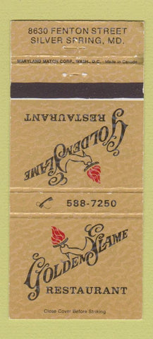 Matchbook Cover - Golden Flame Restaurant Silver Spring MD 30 Strike