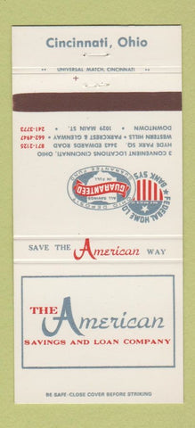 Matchbook Cover - American Savings and Loan Cincinnati OH 30 Strike