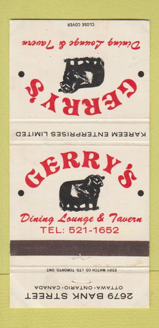 Matchbook Cover - Gerry's Restaurant Tavern Ottawa ON 30 Strike