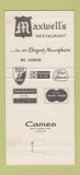 Matchbook Cover - Maxwell's Restaurant Vicksburg MS 30 Strike